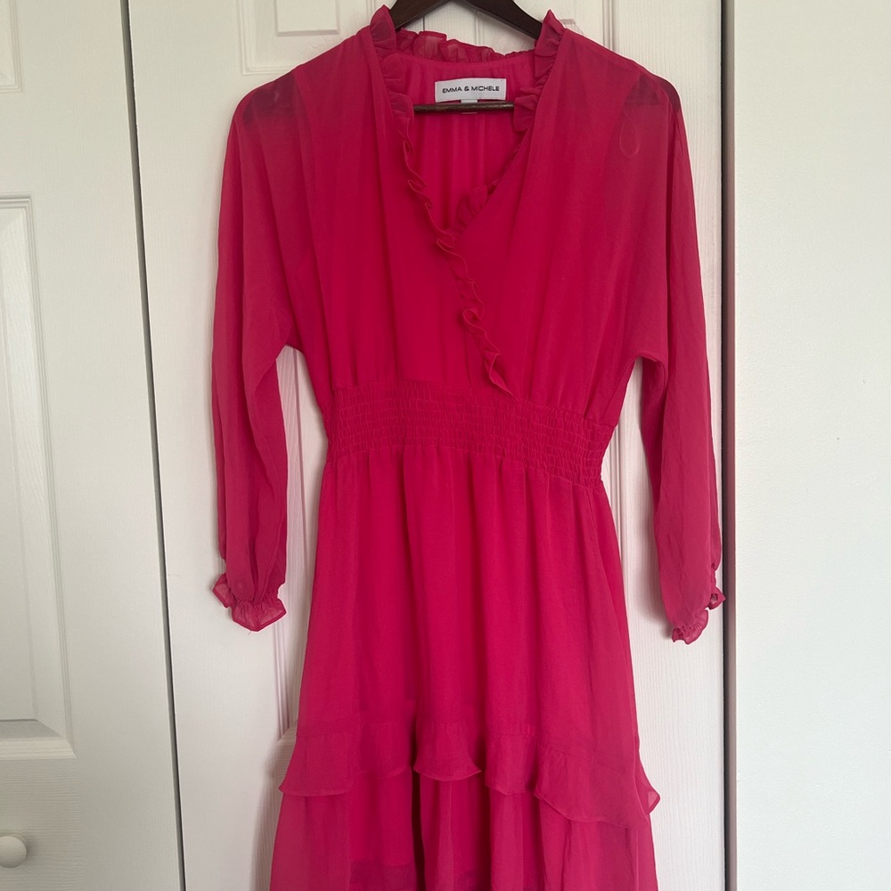 Emma & Michèle Pink Sheer Long Sleeve Dress size small